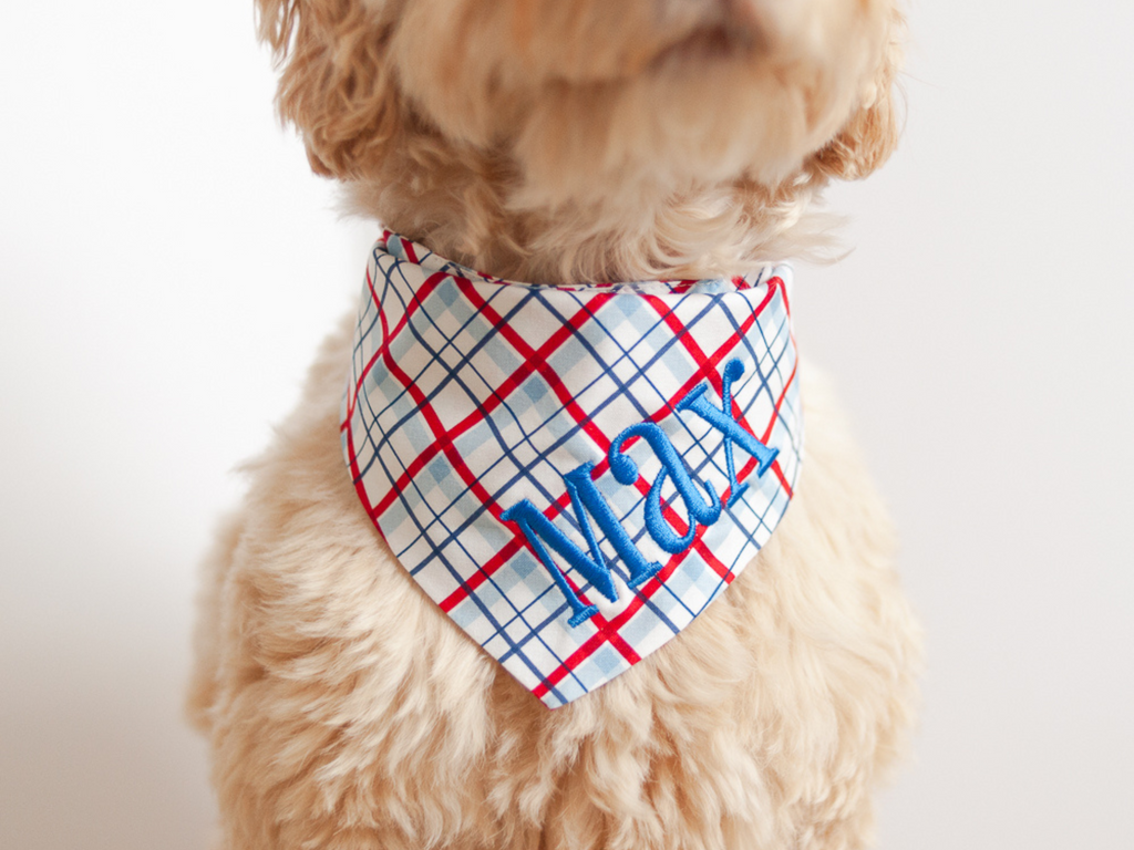patriotic plaid dog bandana with name
