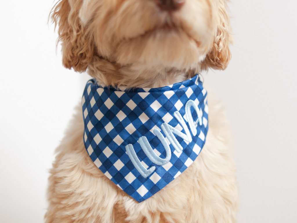 navy gingham dog bandana with name