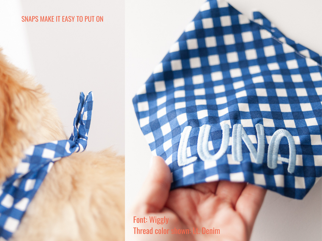 navy gingham dog bandana with name