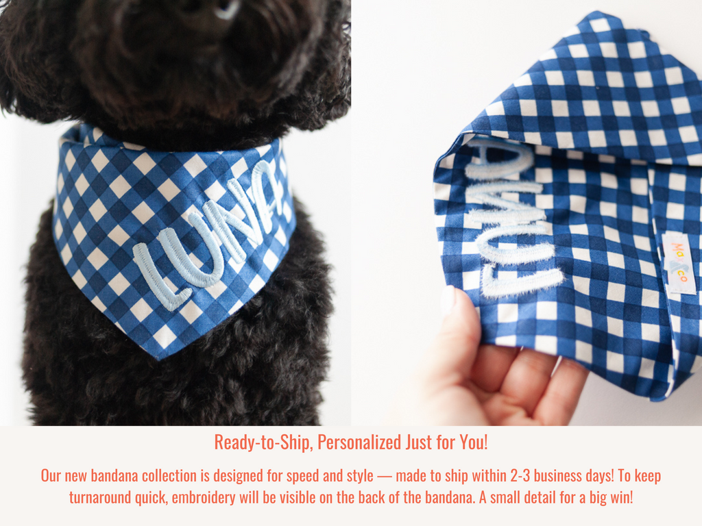 navy gingham dog bandana with name