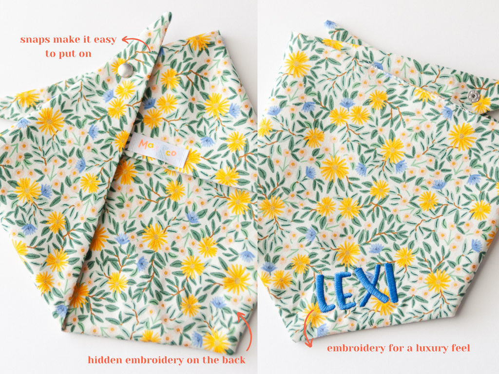 floral dog bandana with name