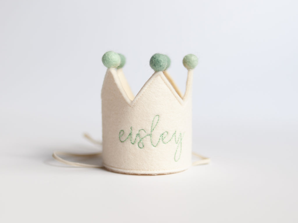 Celadon Green Baby Birthday Crown with Name