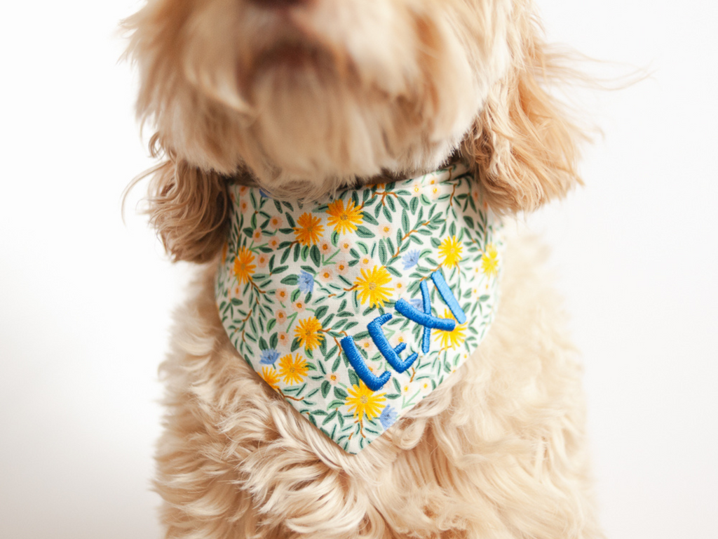 floral dog bandana with name