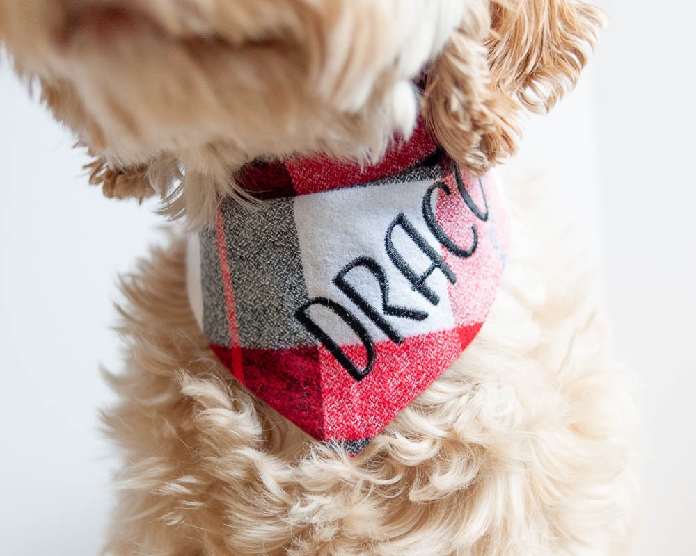 classic flannel dog bandana with snaps and embroidered name