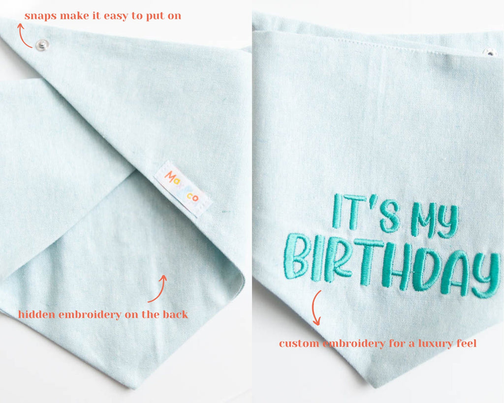 it&#39;s my birthday dog bandana with beautiful embroidery