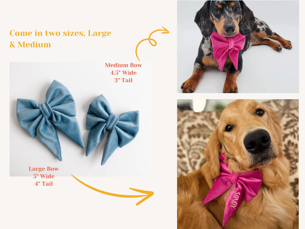 lavender dog collar bow; velvet dog bow with embroidery; personalized dog bow