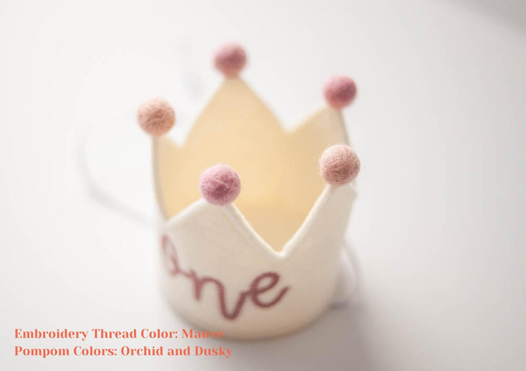 first birthday crown for baby in mauve pink