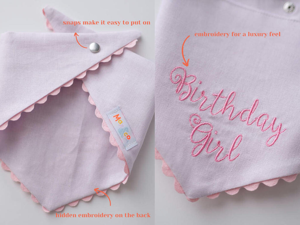 birthday girl dog bandana with Ric Rac trim