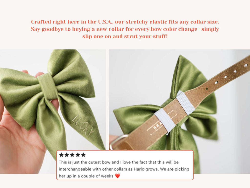 dog sailor bow; bow for dog collar; avocado green bow for dogs with embroidery; personalized bow; spring dog bow