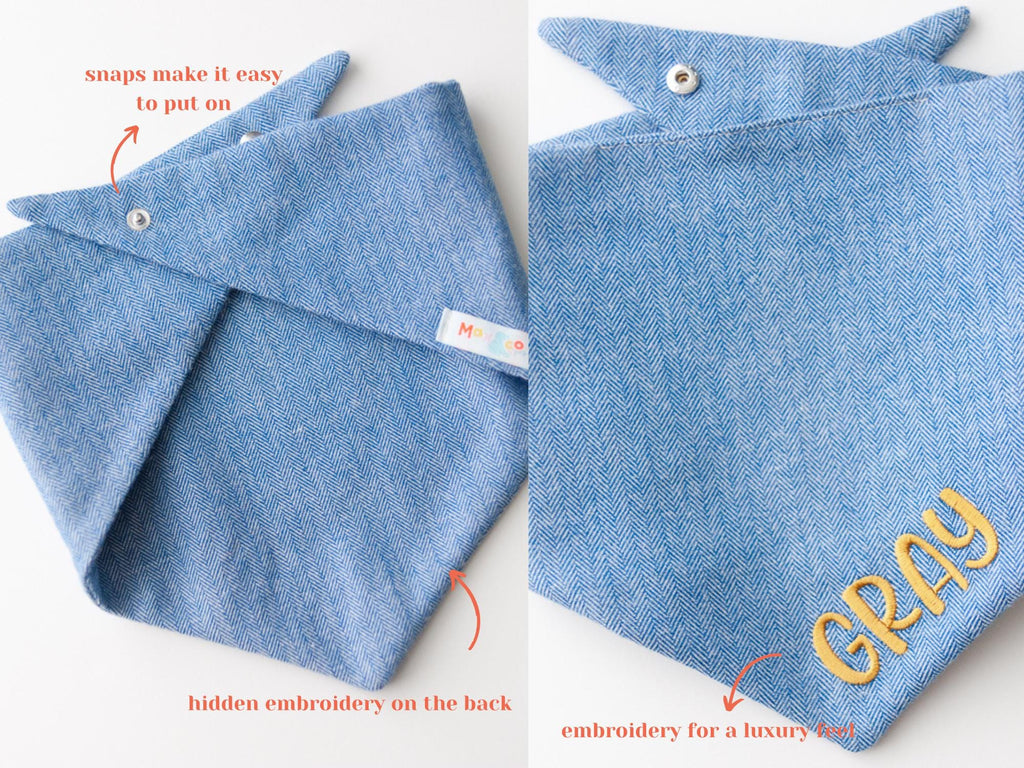 denim flannel dog bandana with name