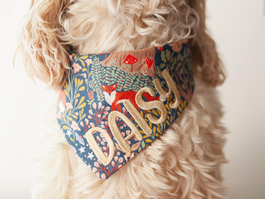 fall dog bandana with embroidered name and snaps