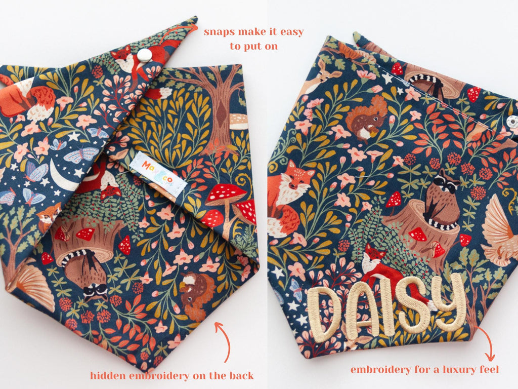 fall dog bandana with embroidered name and snaps