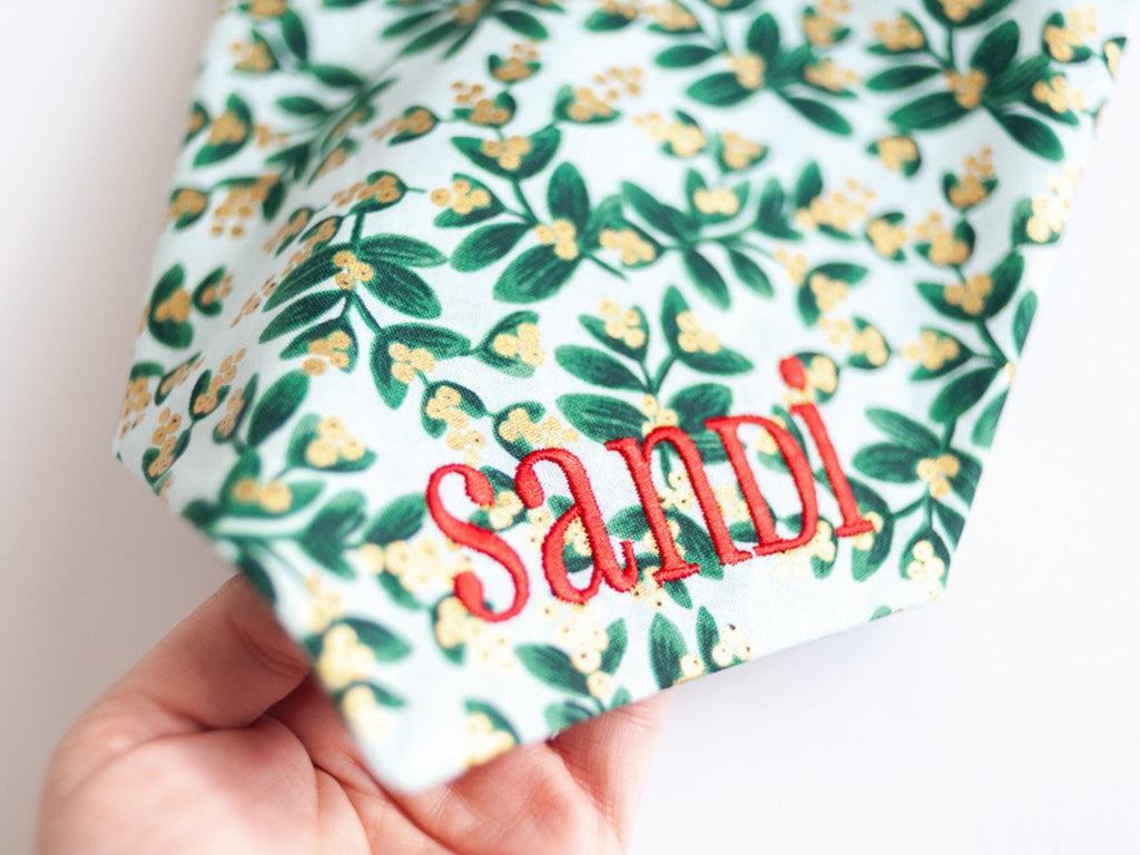 mistletoe dog bandana with embroidered name