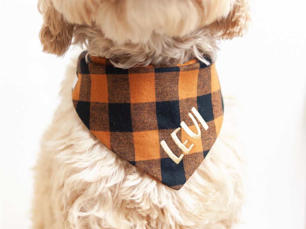 buffalo plaid flannel dog bandana with name
