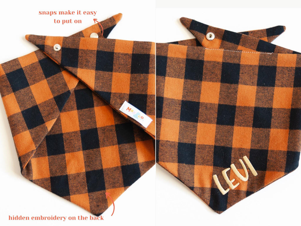 buffalo plaid flannel dog bandana with name