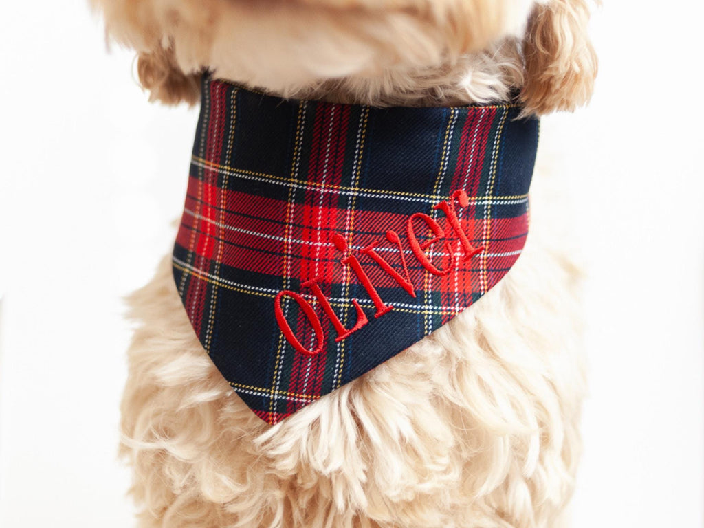 clasic tartan dog bandana with name