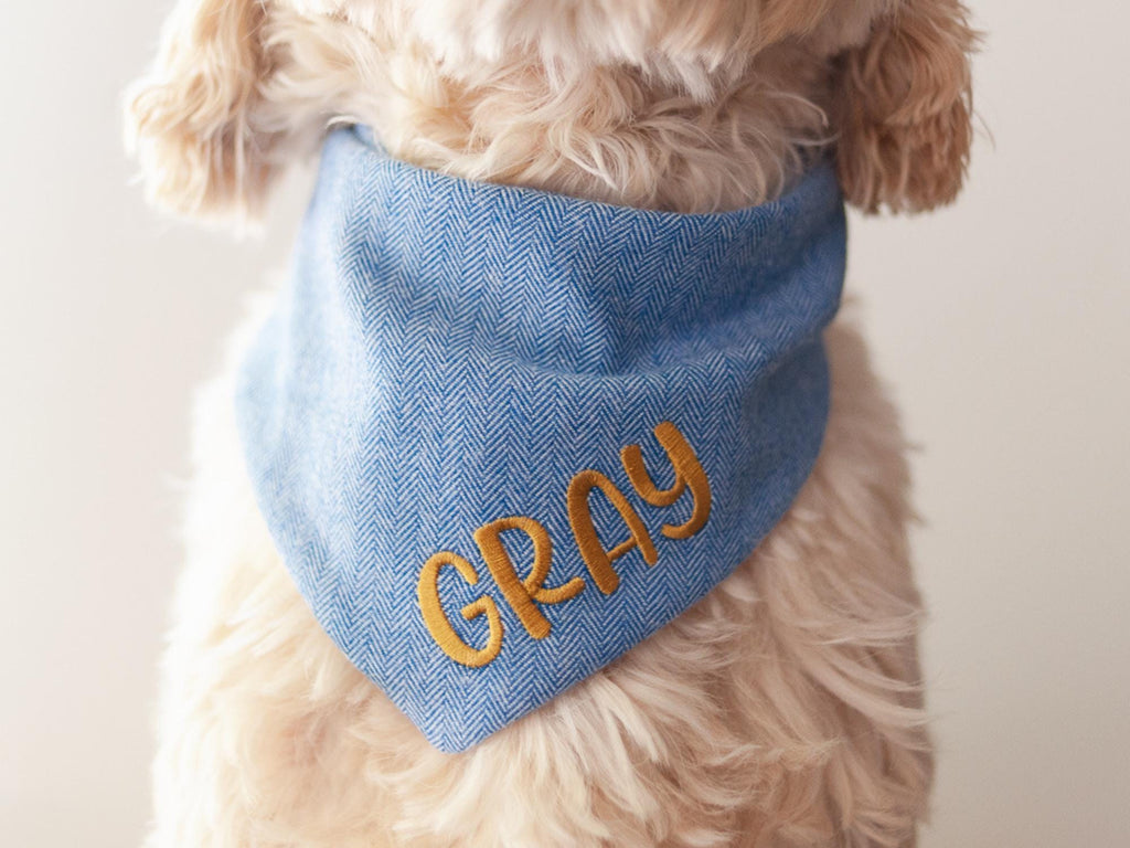 denim flannel dog bandana with name