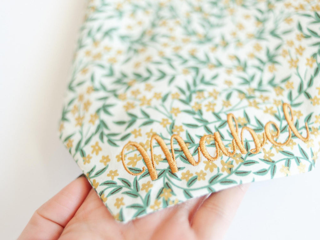 dog christmas bandana with gold floral and embroidered name