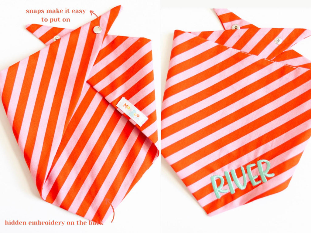 Candy cane dog bandana with name