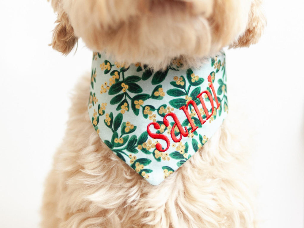 mistletoe dog bandana with embroidered name