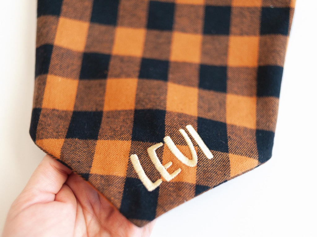 buffalo plaid flannel dog bandana with name