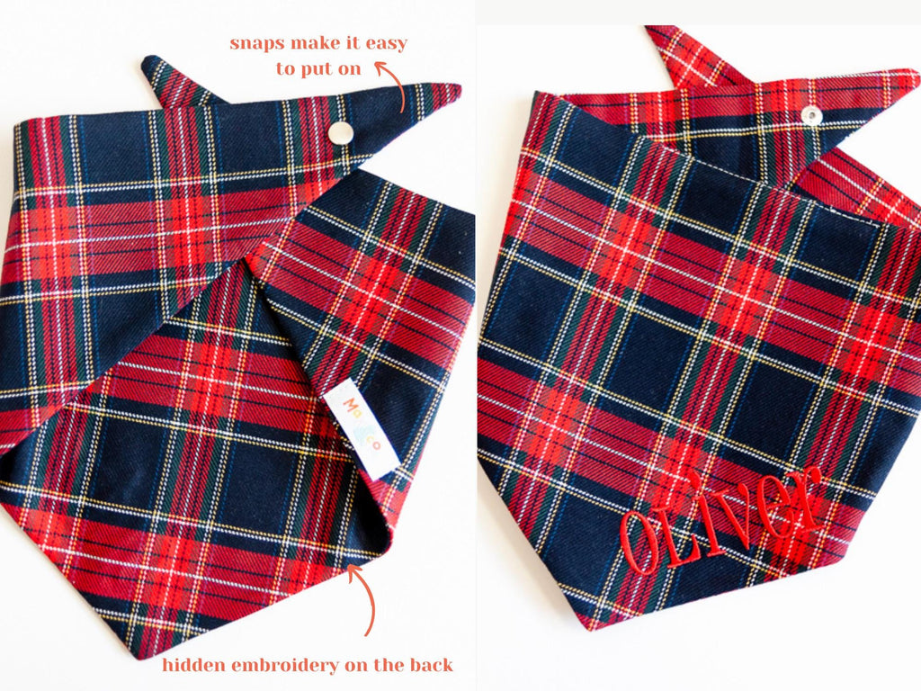 clasic tartan dog bandana with name