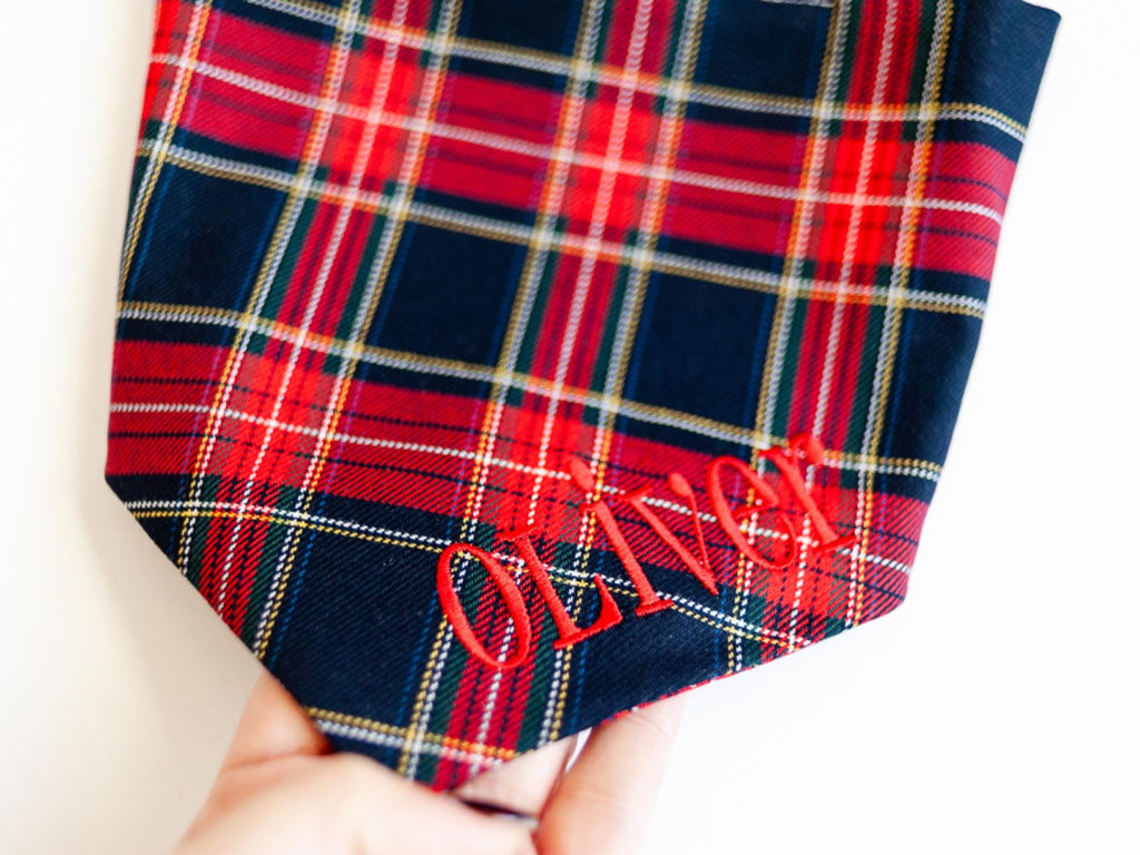 clasic tartan dog bandana with name