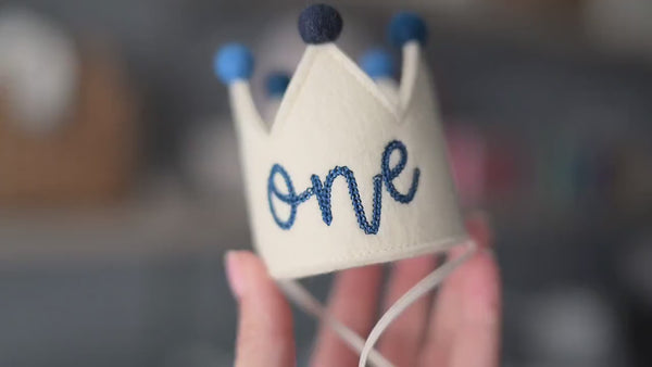 Baby First Birthday Crown, Birthday Crown for Baby, Baby Birthday Boy Outfit, 1st Birthday Hat for Photos, Crean Crown + Blue Thread