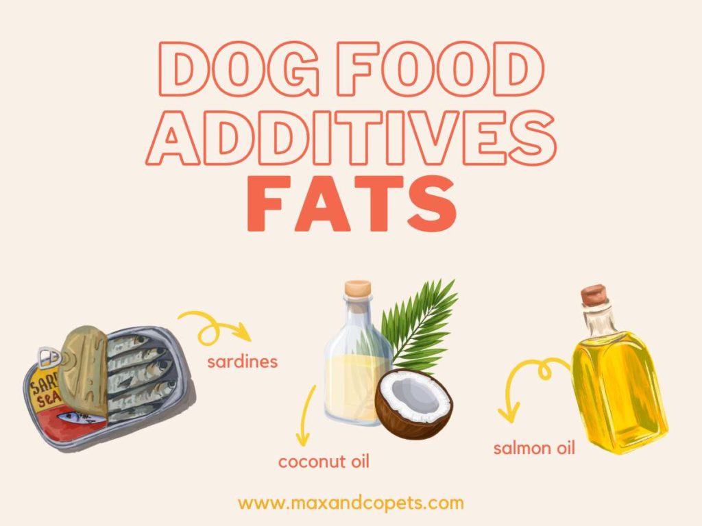 dog food additives healthy fats including sardines, coconut oil, and salmon oil